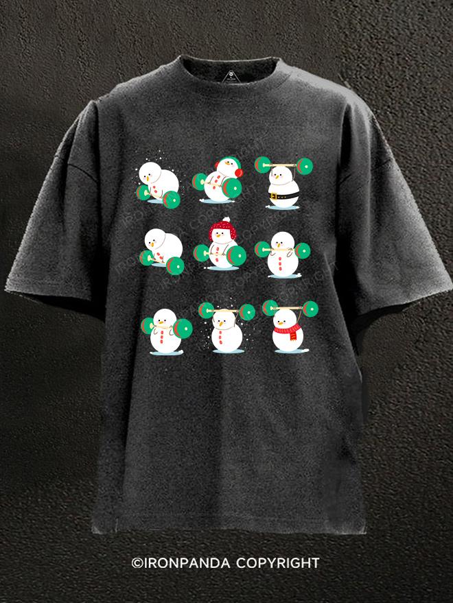 Snowman team weightlifting Washed Gym Shirt