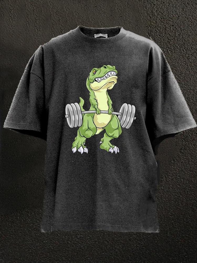 Weightlifting Dinosaur Washed Gym Shirt