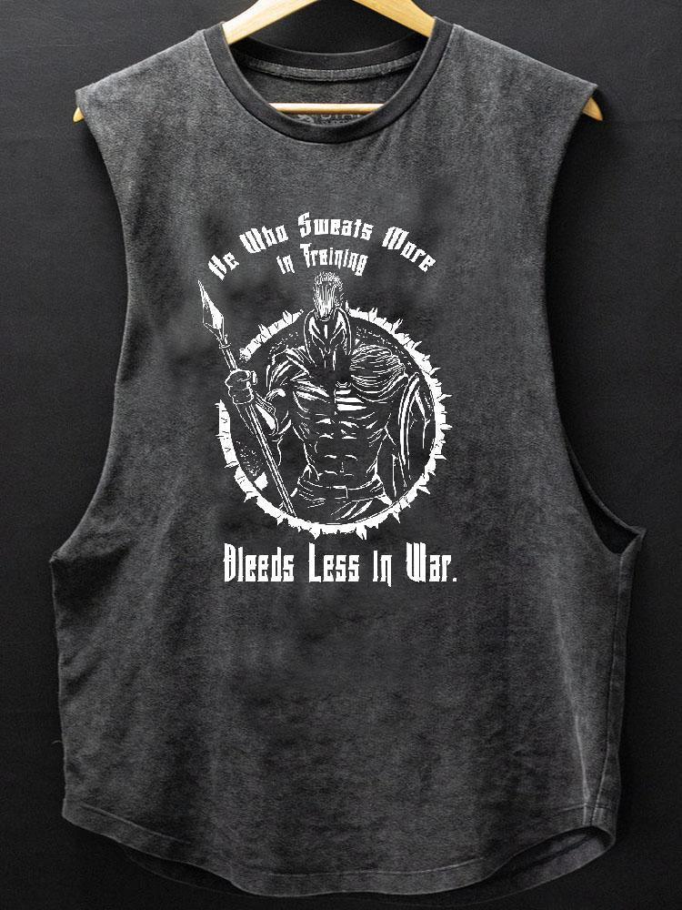 He Who Sweats More in Training Bleeds Less in War SCOOP BOTTOM COTTON TANK
