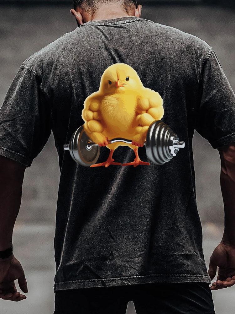 bodybuilder chick lift heavy back printed Washed Gym Shirt