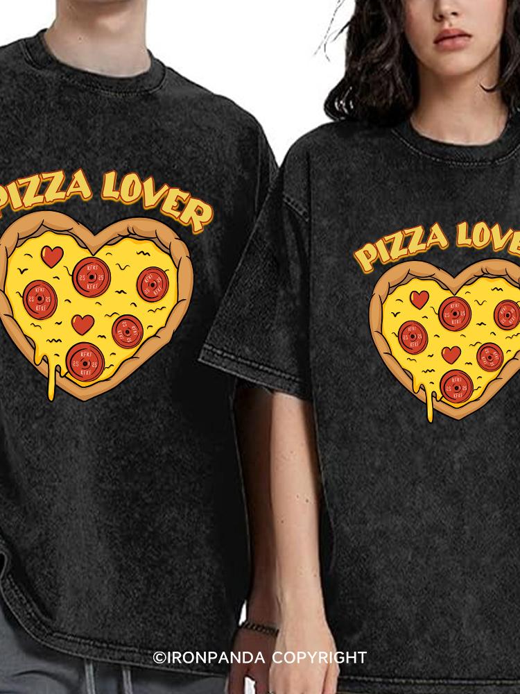 Pizza Lovers Washed Matching Couple Gym Shirt