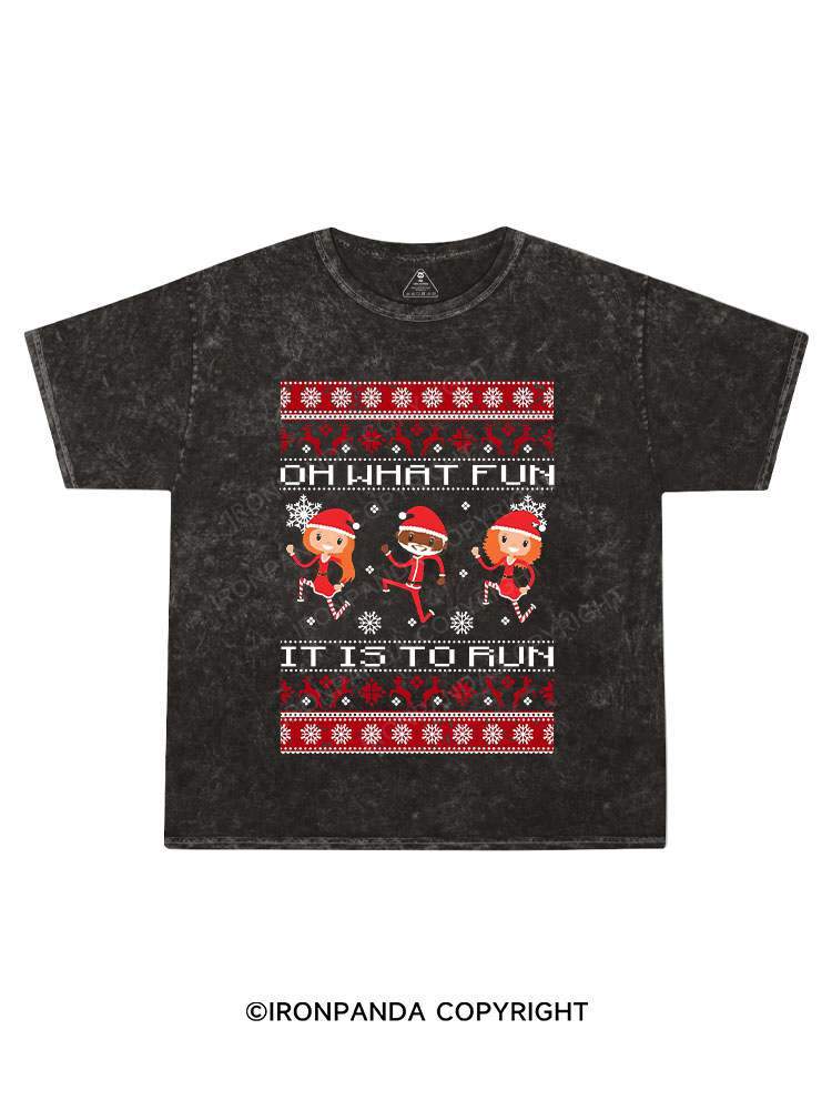 Christmas Running Kids Washed T-Shirt