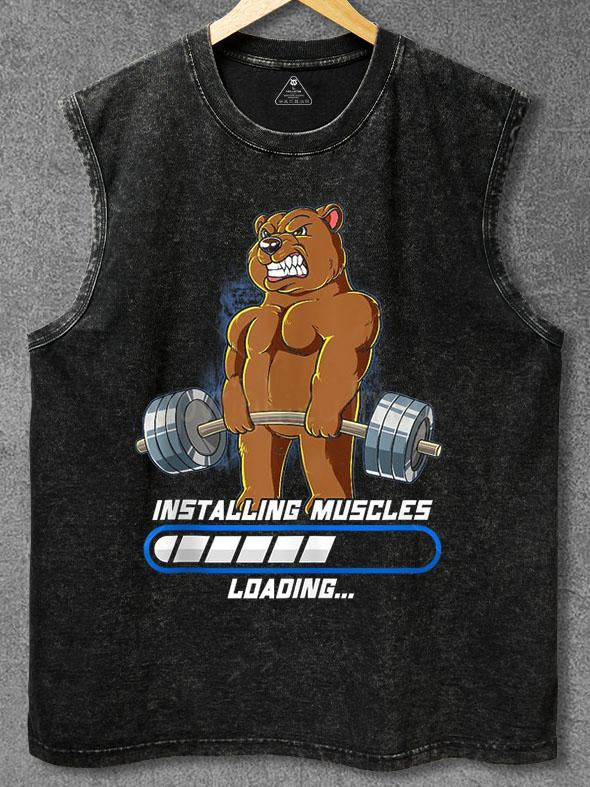Bodybuilding Installing Muscles Bear Washed Gym Tank