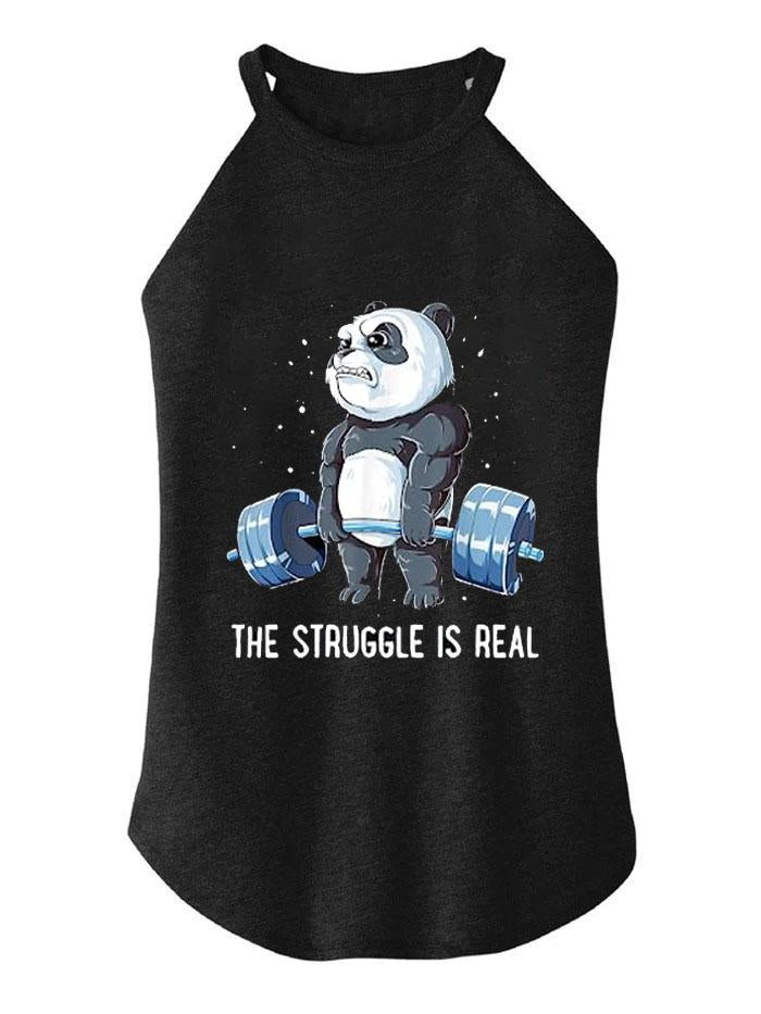 Panda The Struggle Is Real Weightlifting TRI ROCKER COTTON TANK