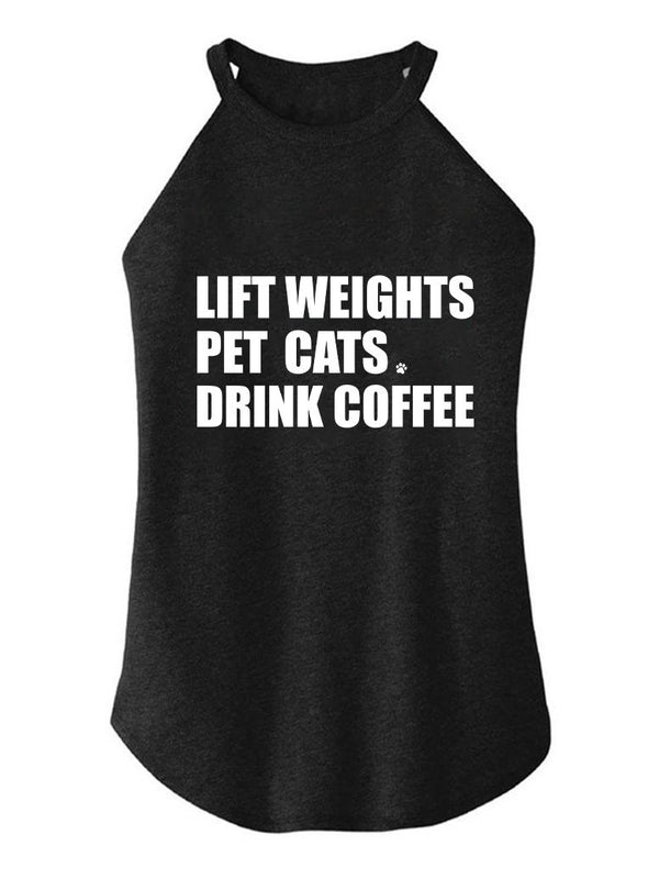 LIFT WEIGHTS PET CATS DRINK COFFEE ROCKER COTTON TANK