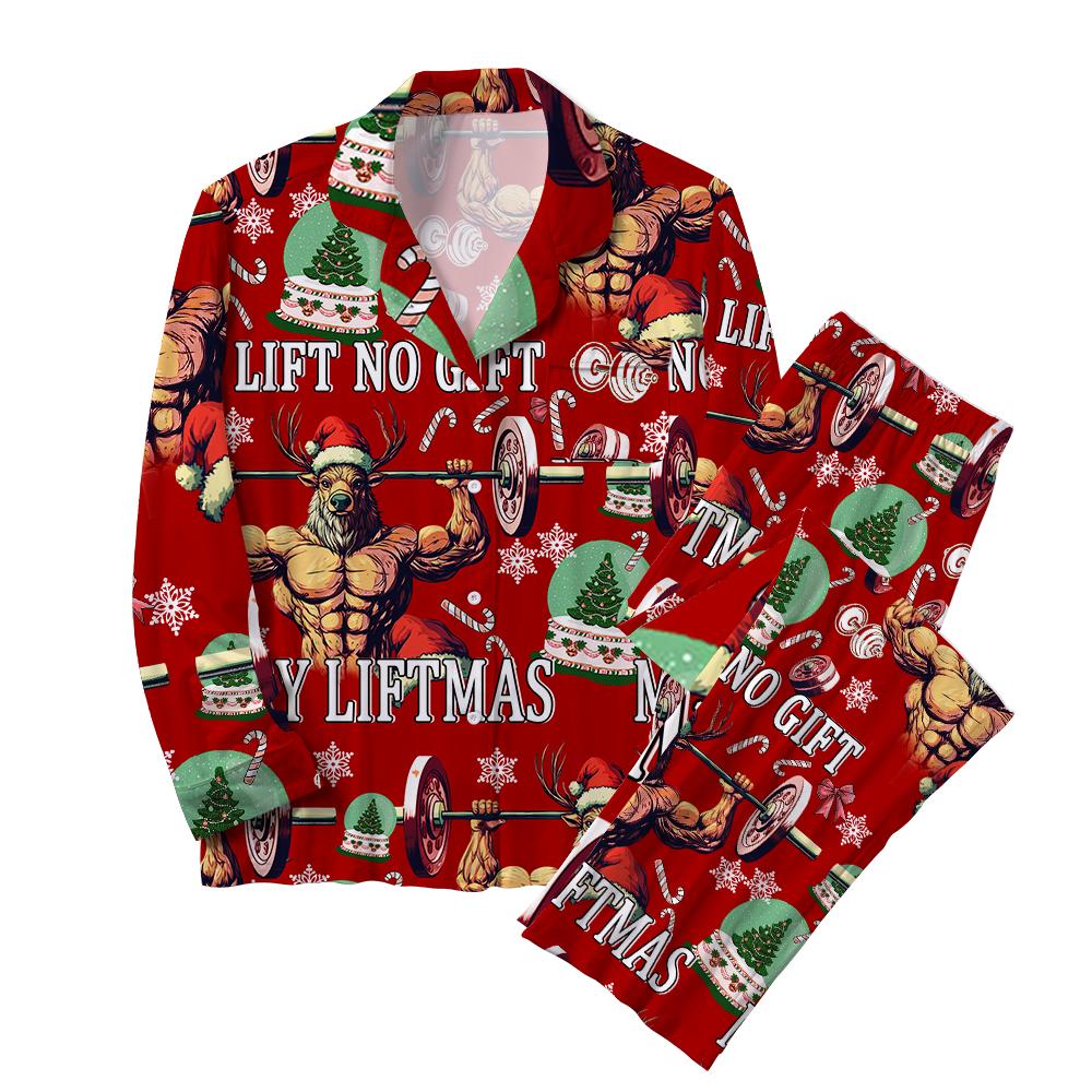 No Lift No Gift IRONPANDA Christmas Cotton 2-Piece Pajama Sets