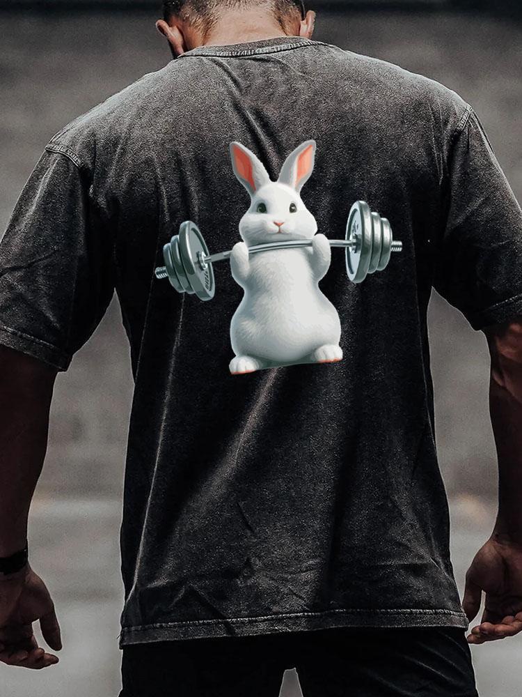 weightlifting rabbit back printed Washed Gym Shirt