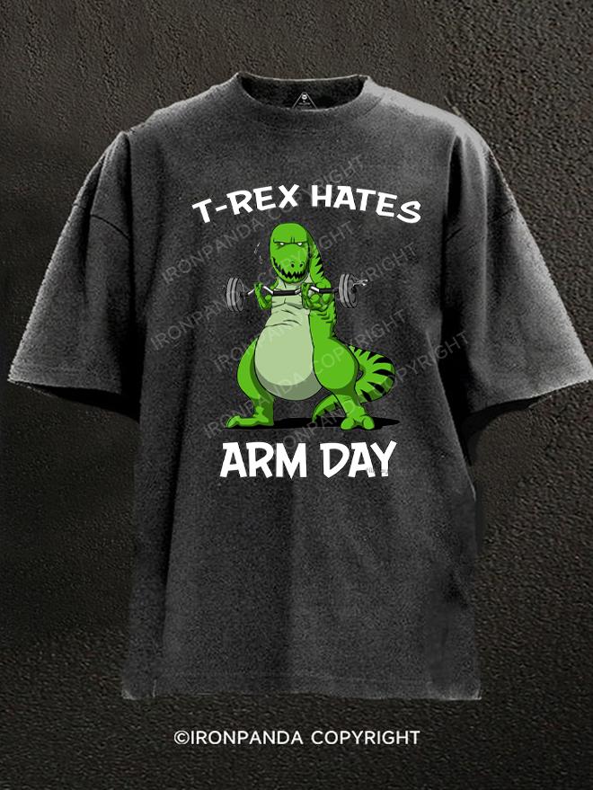 T-Rex Hates Arm Day Washed Gym Shirt