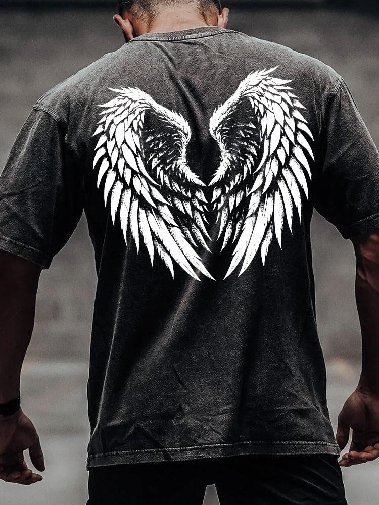 Angel wing back printed Washed Gym Shirt