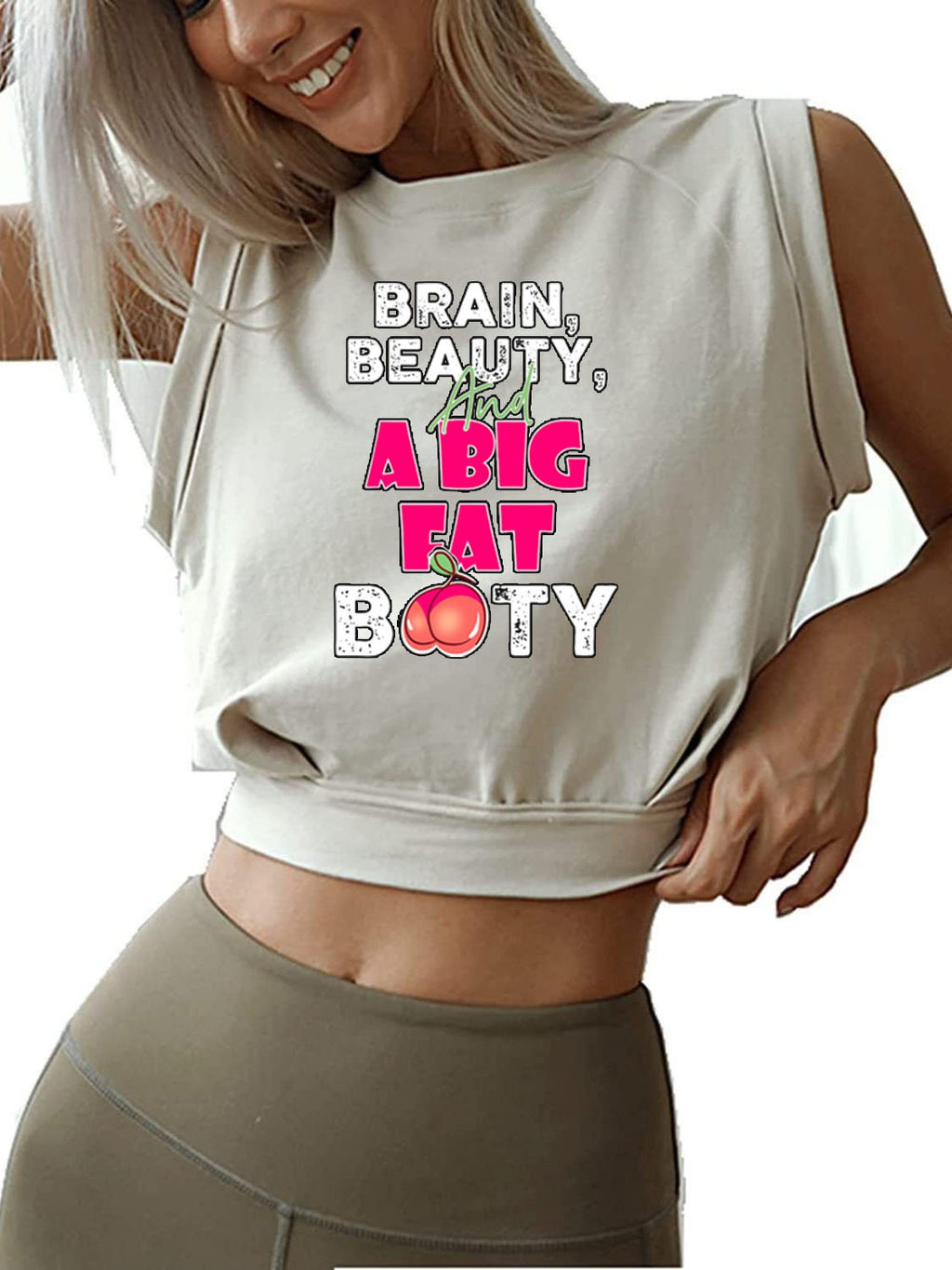 BRAIN BEAUTY A BIG FAT BOOTY SLEEVELESS CROP TOPS
