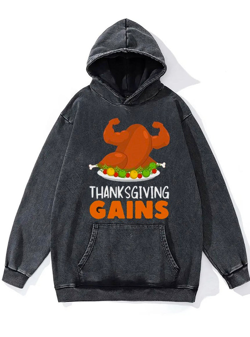 Thanksgiving Gains Washed Gym Hoodie