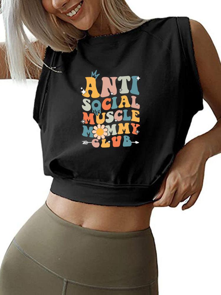 ANTI SOCIAL MUSCLE MOMMY SLEEVELESS CROP TOPS
