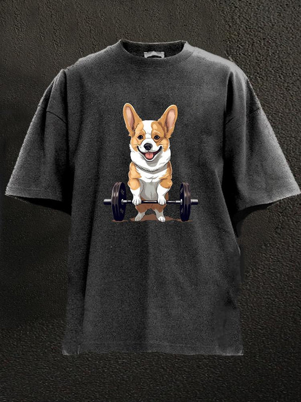 Weightlifting Dog Washed Gym Shirt