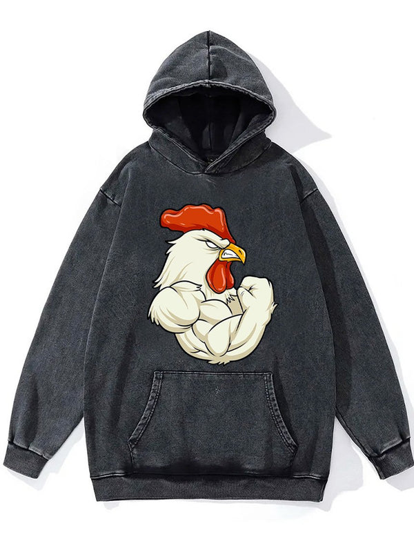 rooster at the gym Washed Gym Hoodie