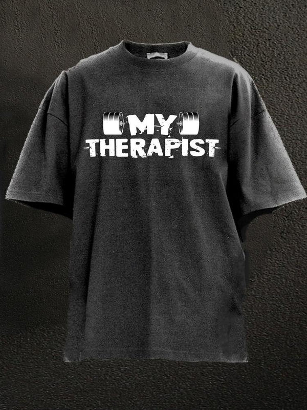 barbell my therapist Washed Gym Shirt