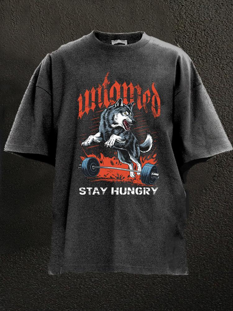 Untamed Barbell Wolf Washed Gym Shirt