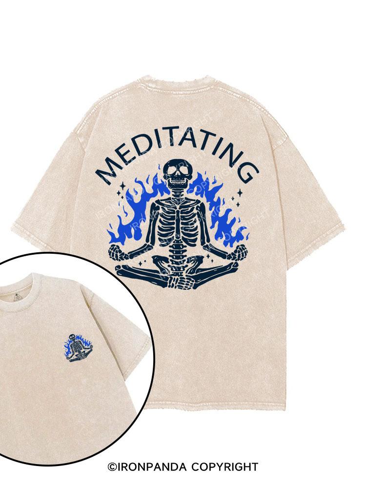 MEDITATING SKELETON printed Gym Shirt