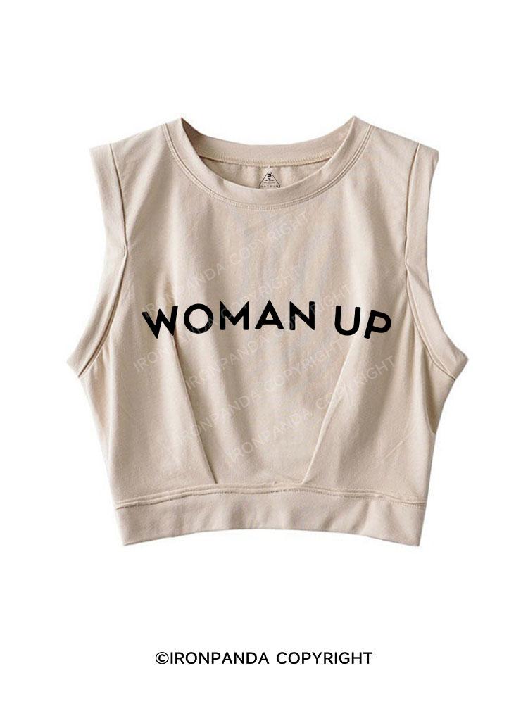 WOMAN UP SLEEVELESS CROP TOPS