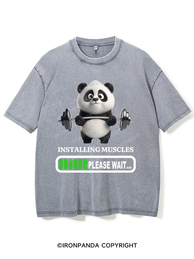 PANDA INSTALLING MUSCLES PLEASE WAIT VINTAGE GYM SHIRT