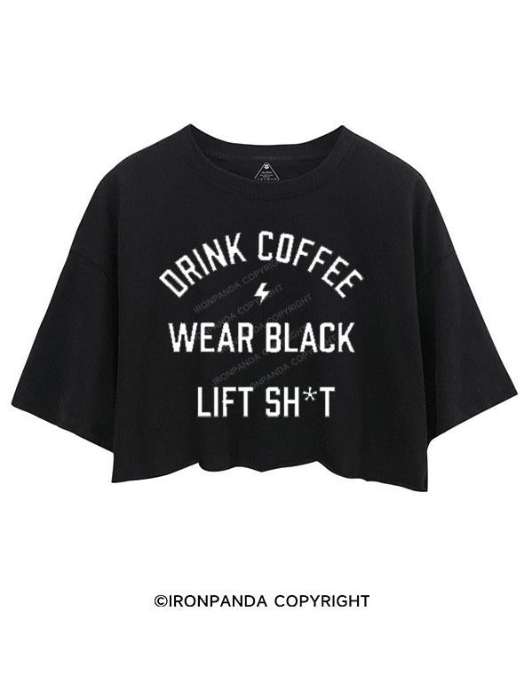 DRINK COFFEE WEAR BLACK CROP TOPS