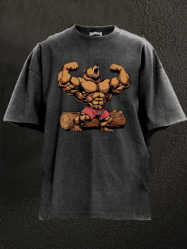 bodybuilder bear Washed Gym Shirt