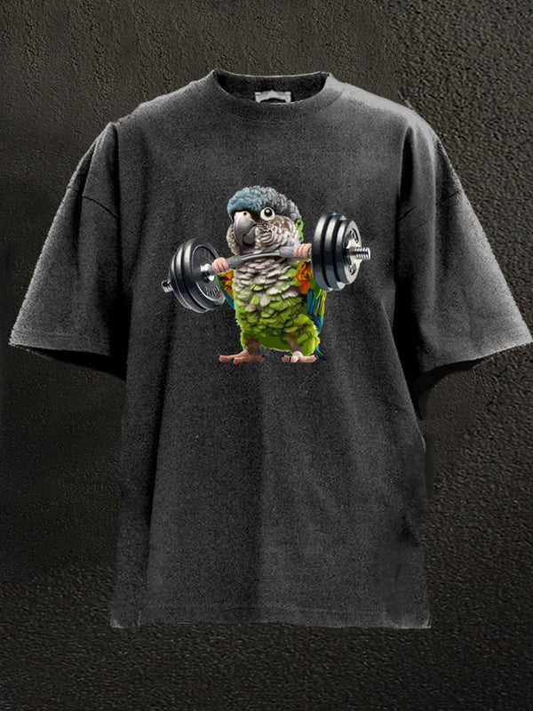 parrot weightlifting Washed Gym Shirt