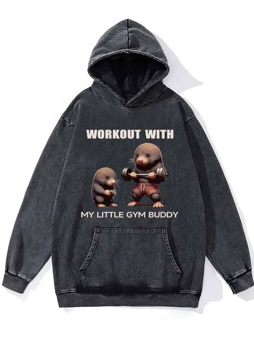workout with my little gym buddy mole Washed Gym Hoodie