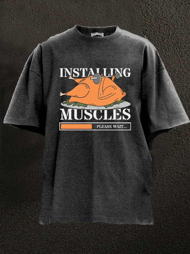 turkey bench press installing muscles Thanksgiving Washed Gym Shirt