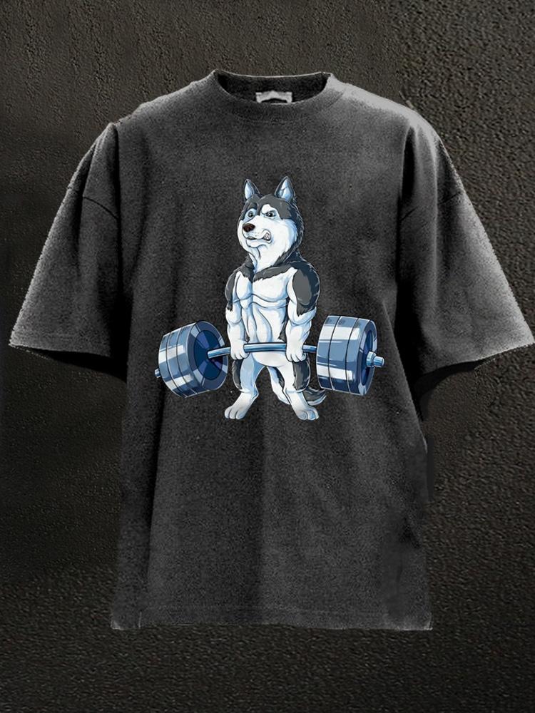 Siberian Husky Weightlifting Washed Gym Shirt