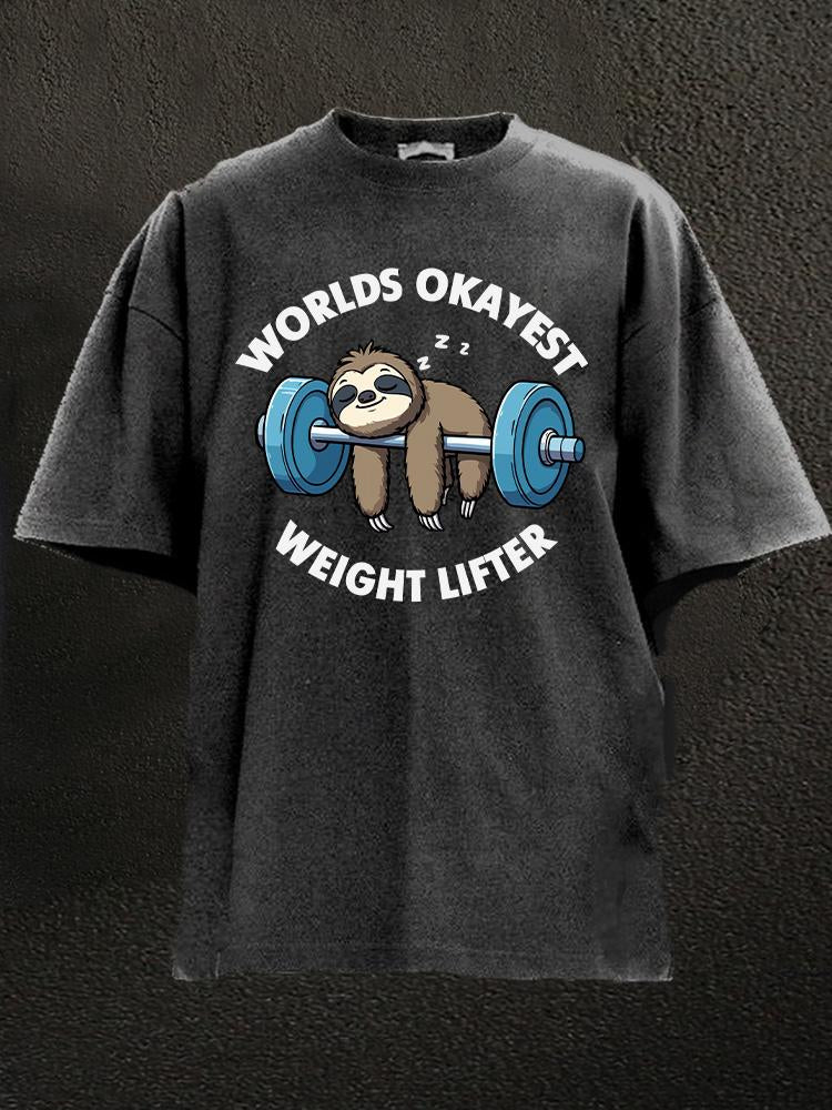 World's Okayest Weight Lifter Sloth Washed Gym Shirt