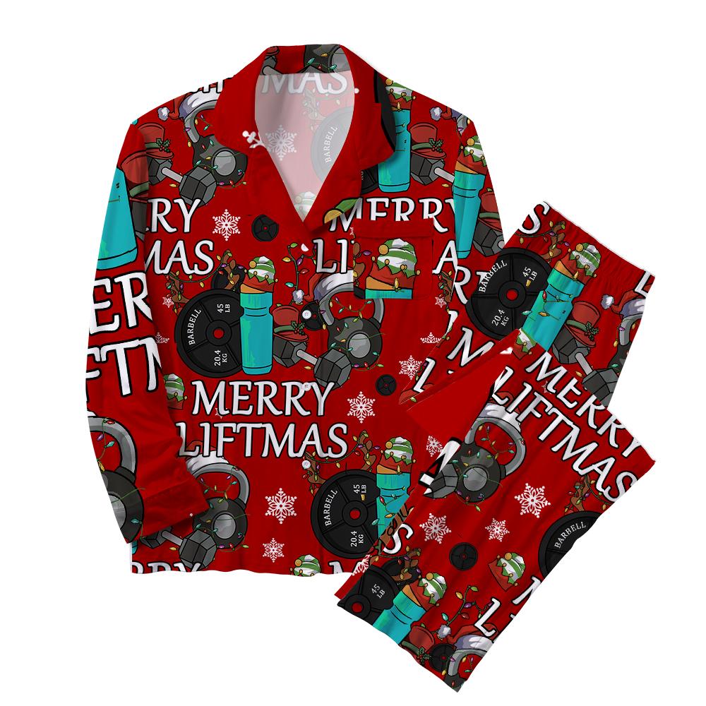 Merry Liftmas IRONPANDA Christmas Cotton 2-Piece Pajama Sets