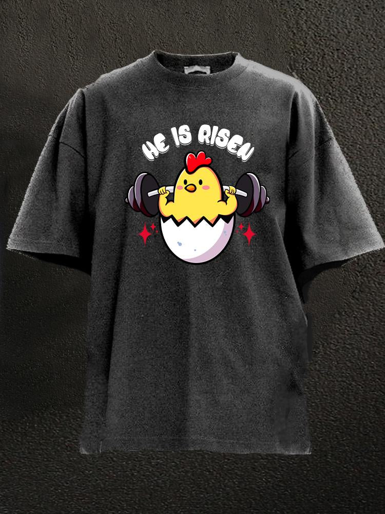 He is Risen Rooster Washed Gym Shirt