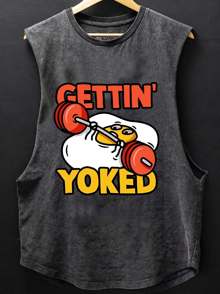 Getting Yoked Funny Benching Egg SCOOP BOTTOM COTTON TANK