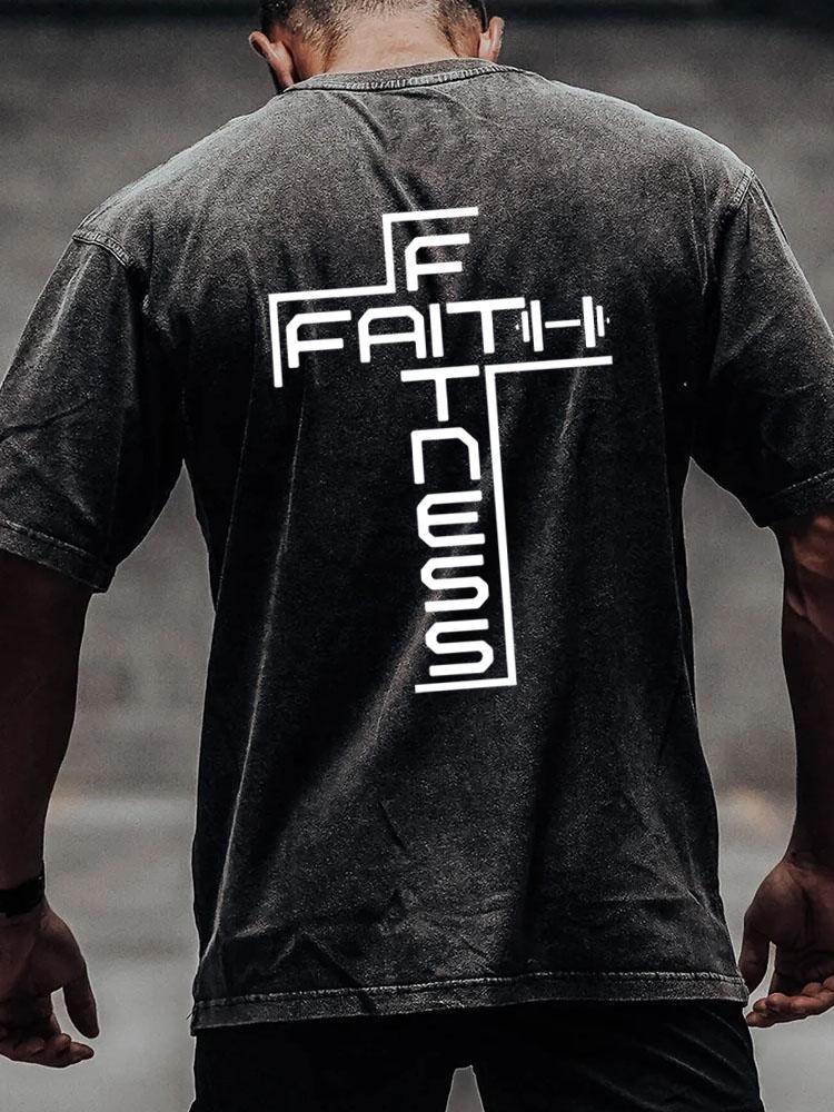faith and fitness back printed Washed Gym Shirt