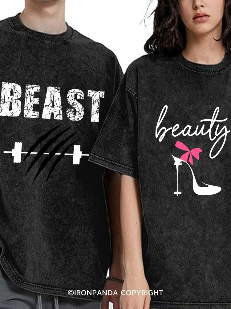 Beast&Beauty Washed Matching Couple Gym Shirt