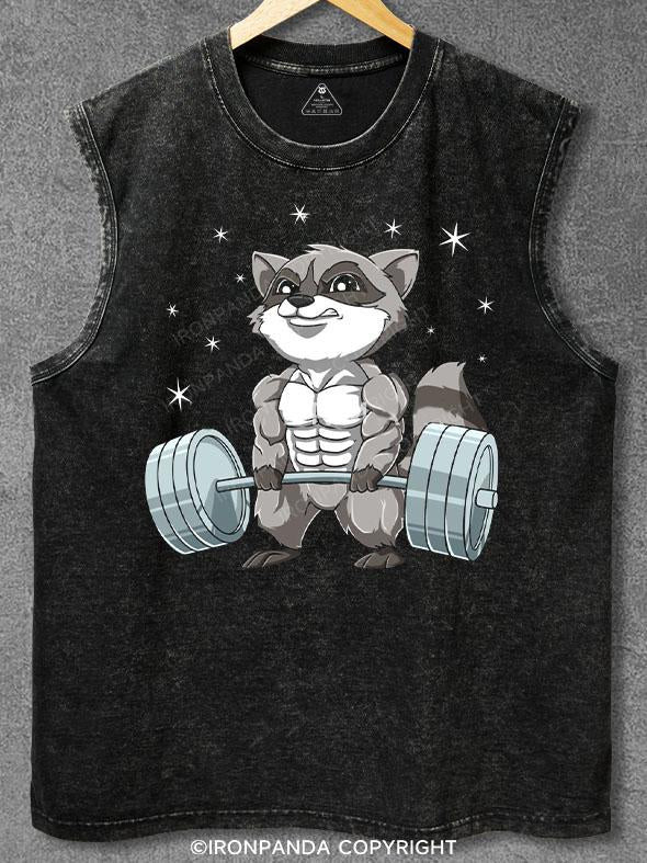 Weightlifting raccoon Washed Gym Tank