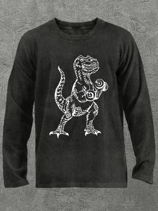 weightlifting dinosaur Washed Gym Long Sleeve Shirt