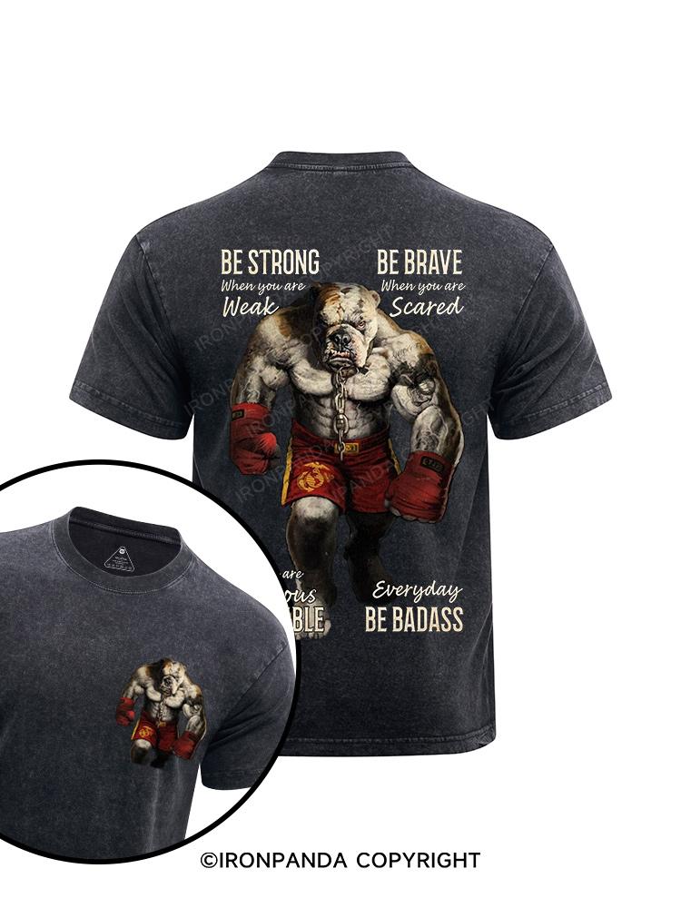 Bulldog Boxing Be Humble, Badass printed Washed Gym Shirt