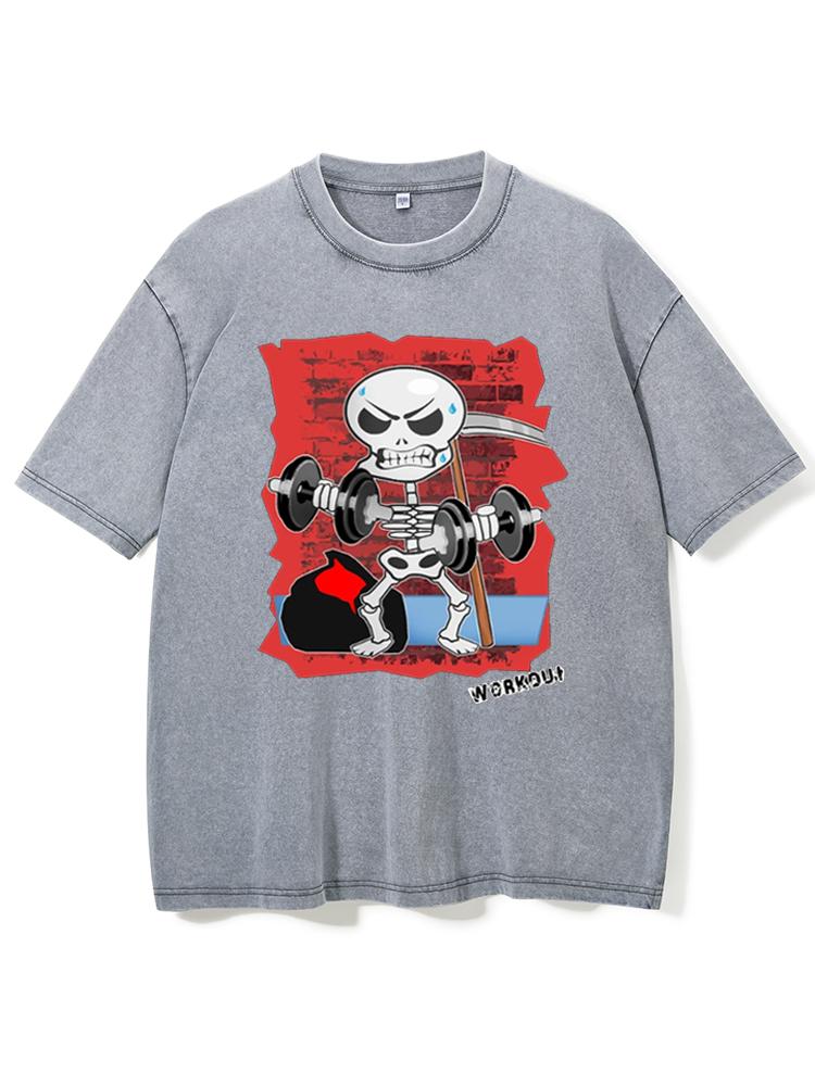 Workout Skeleton Skull Bones Washed Gym Shirt