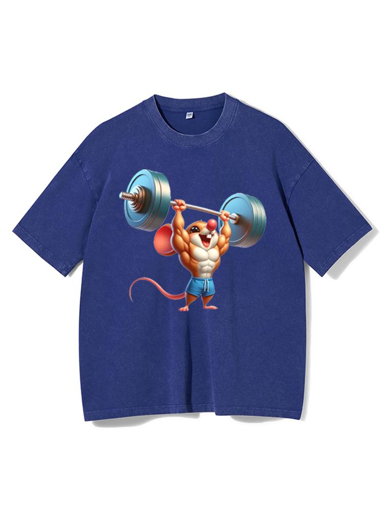 Muscular Mouse Lifting Washed Gym Shirt