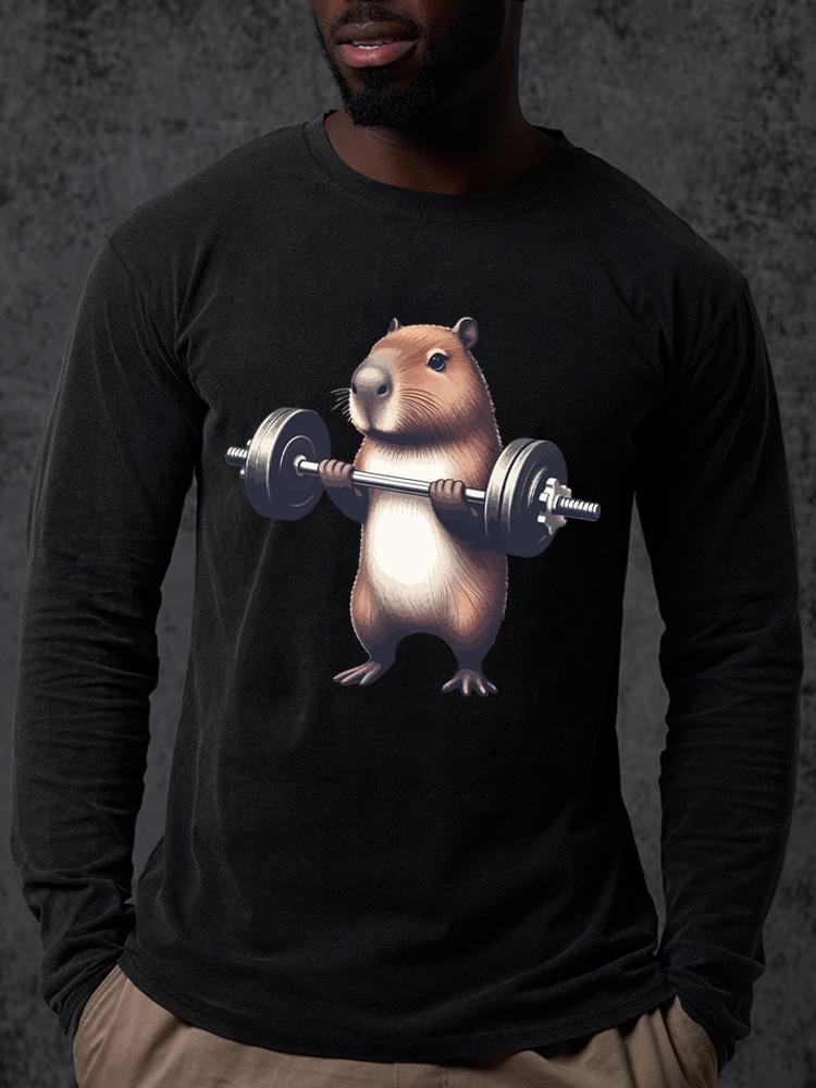 barbell weightlifting capybara Washed Gym Long Sleeve Shirt