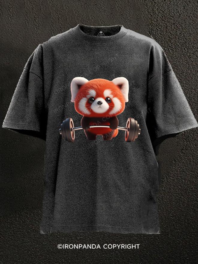 Cute panda lifting weights Washed Gym Shirt
