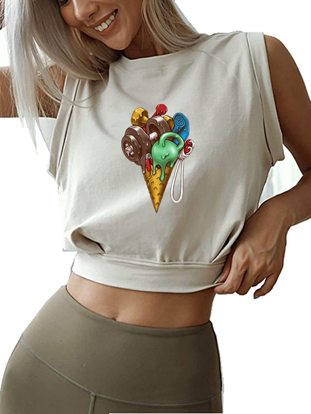 ICE CREAM WORKOUT SLEEVELESS CROP TOPS
