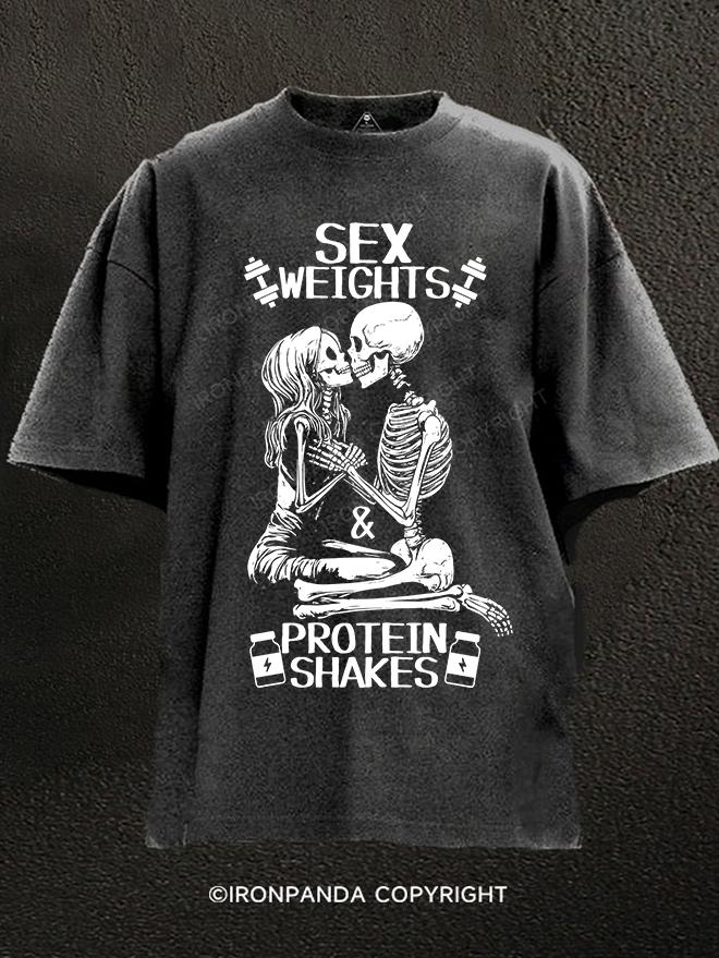 SEX WEIGHTS & PROTEIN SHAKES Washed Gym Shirt