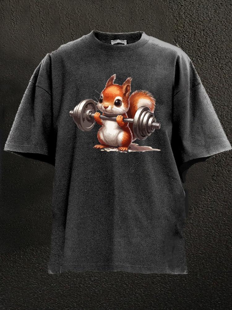 barbell weightlifting squirrel Washed Gym Shirt