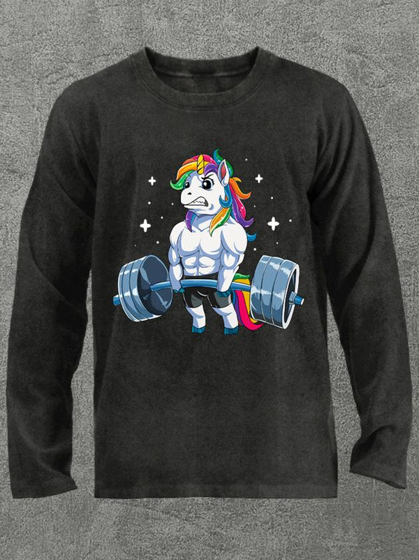 weightlifting unicorn Washed Gym Long Sleeve Shirt