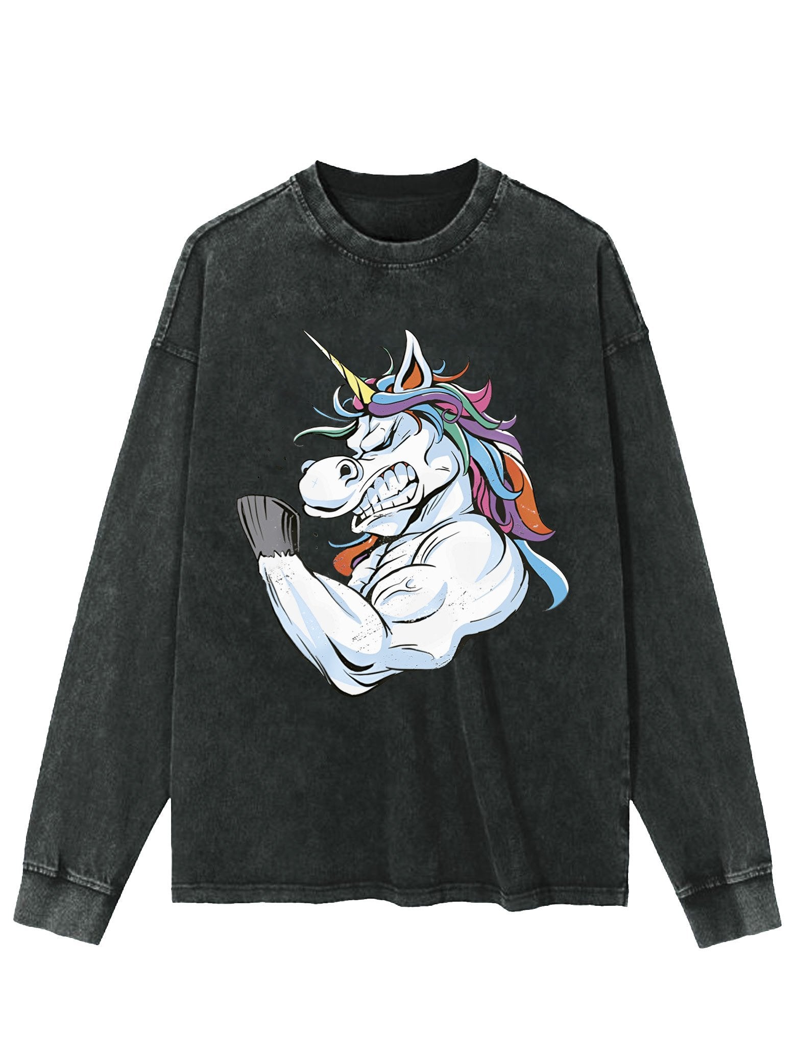 muscular unicorn Washed Long Sleeve Shirt