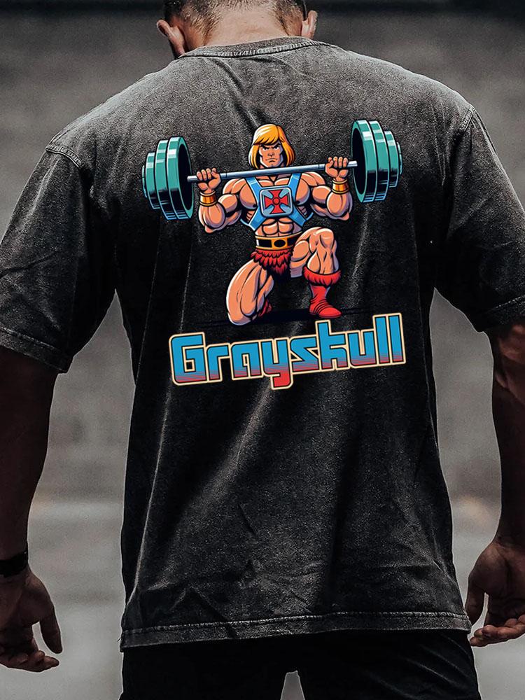 grayskull back printed Washed Gym Shirt