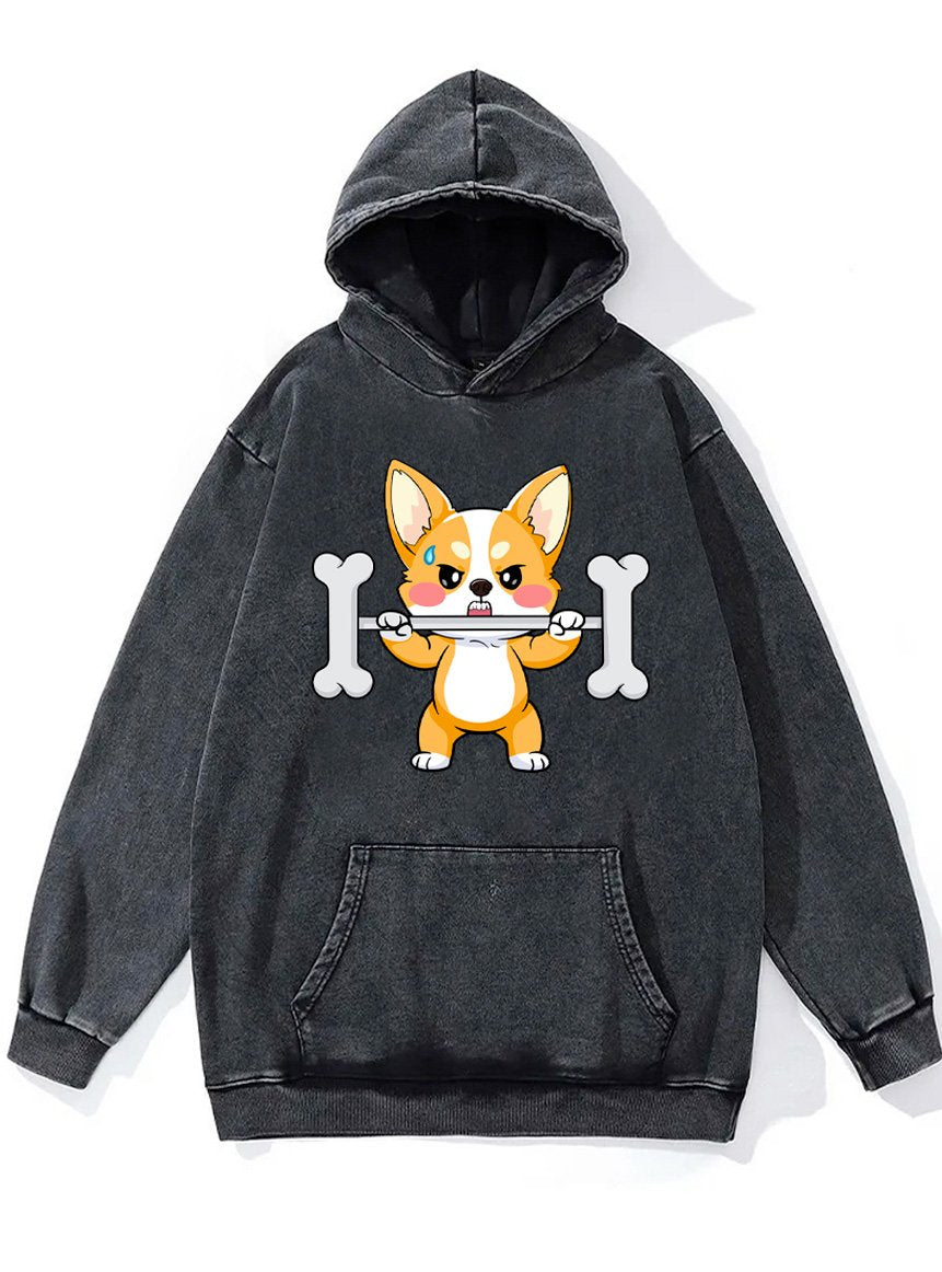 weighlifting corgi Washed Gym Hoodie