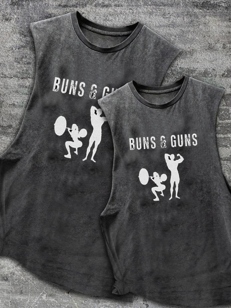 Buns and Guns Scoop Bottom Cotton Matching Gym Tank